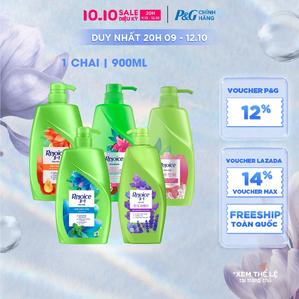 [Voucher 12%] Dầu Gội REJOICE Siêu Mềm Mượt Siêu Mềm Mượt Chai 900ML