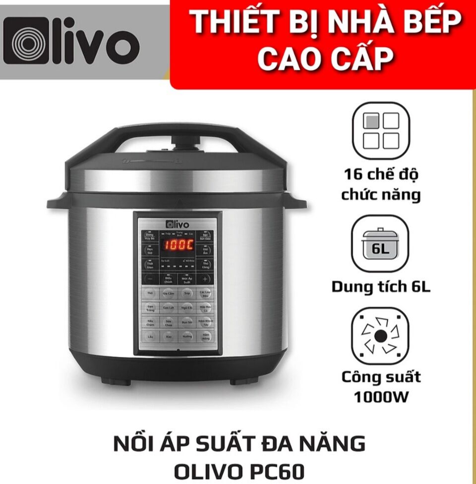 💥giao hỏa tốc💥nồi áp suất điện đa năng olivo pc60 dung tích 6l phụ kiện đa dạng🔥 nồi áp suất điện đa năng 🔥 công suất 1000w🔥 bảo hành chính hãng 24 tháng