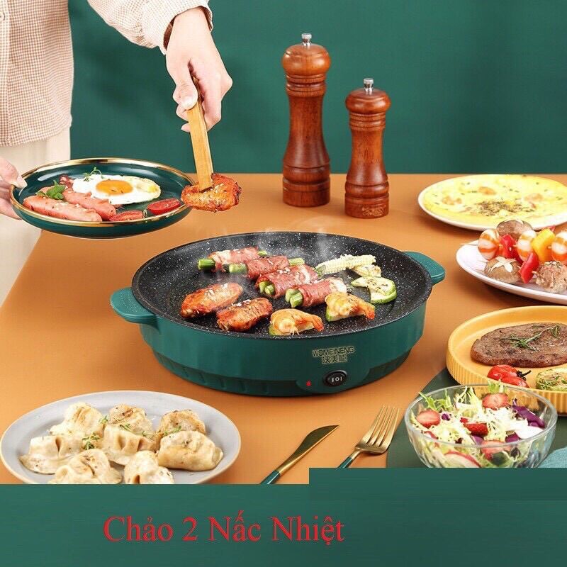 Chảo nướng điện mini đa năng 22cm, bếp nướng điện chống dính, nướng thịt bbq hàn quốc,bếp nướng làm bò bít tết siêu ngon cho gia đình