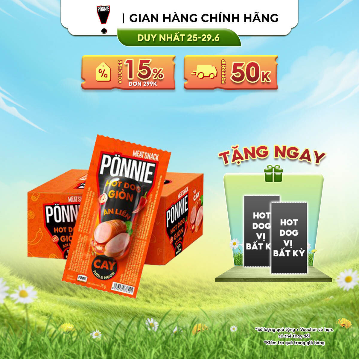 [DUY NHẤT 25-29.06 VOUCHER 18% ĐƠN 249K] Ponnie Hot Dog Giòn Ăn Liền Vị Cay  Hộp 20 Cây x 28G