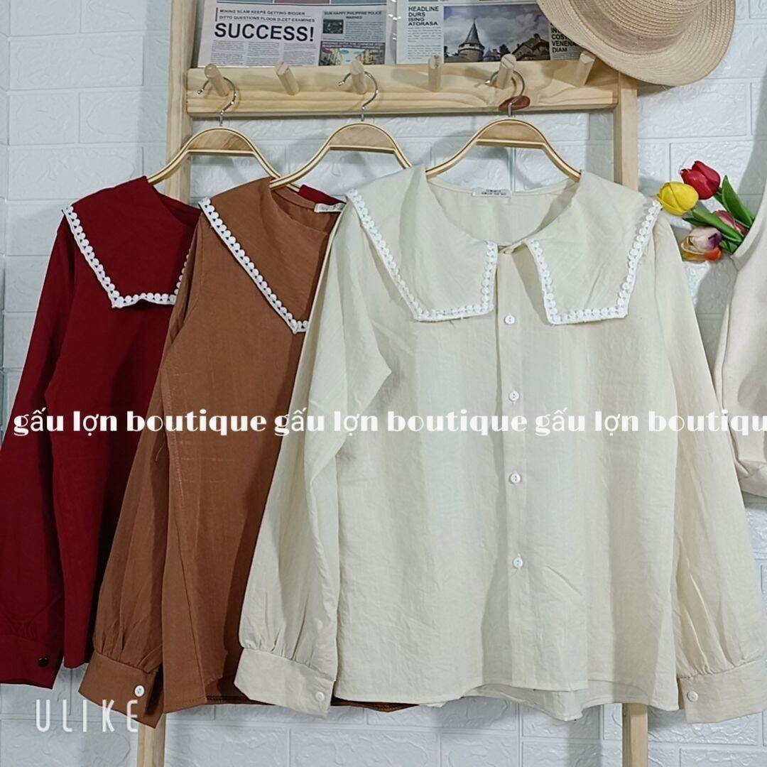 áo sơ mi cổ thủy thủ viền ren vintage