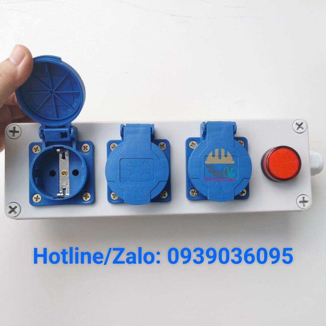 Bộ chia nguồn điện công nghiệp ngoài trời chống nước - 3 ổ cắm pce schuko có đèn báo 16a - 250v - ip67