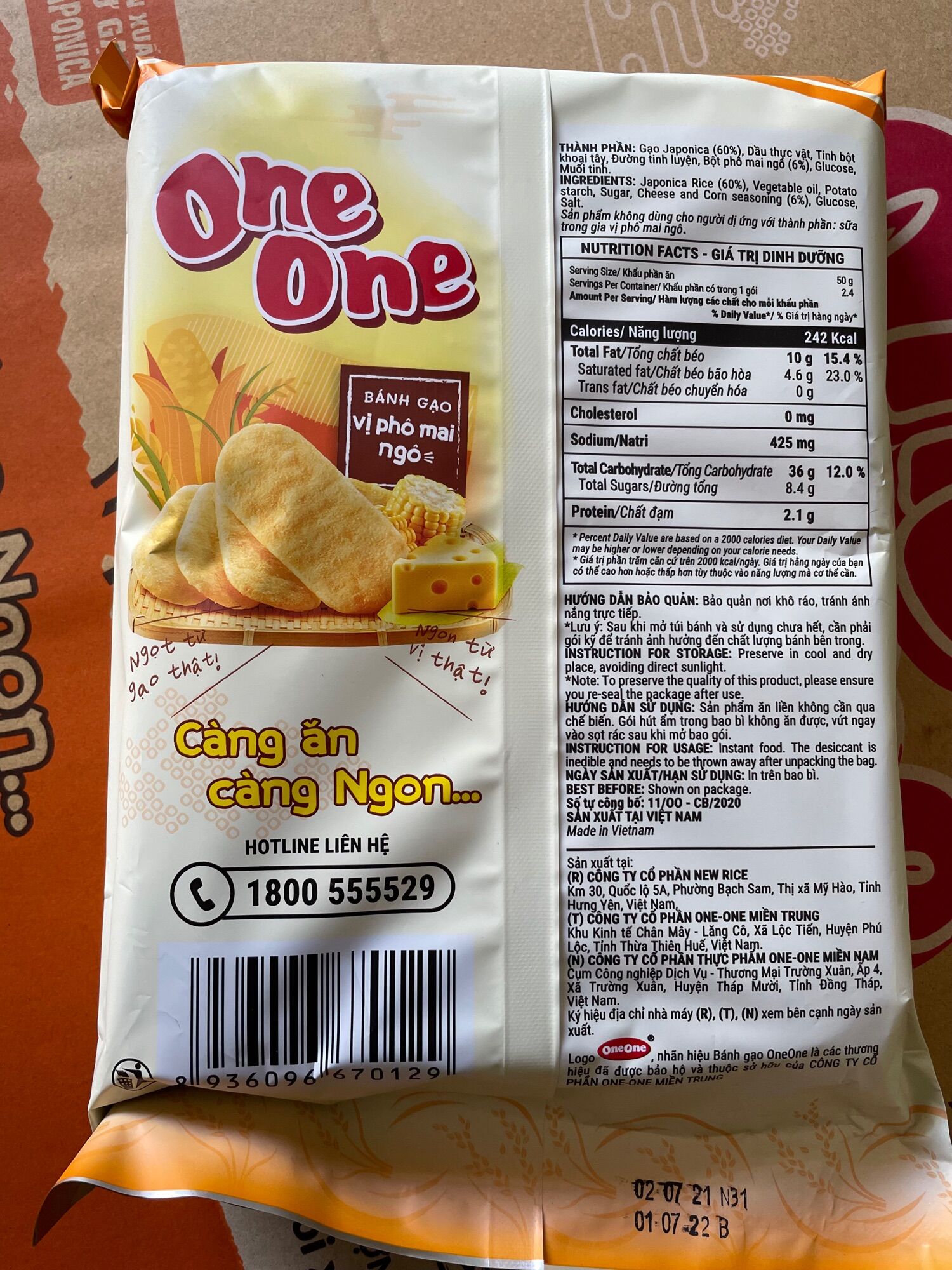 [HCM]Bánh gạo One one vị phô mai Ngô
