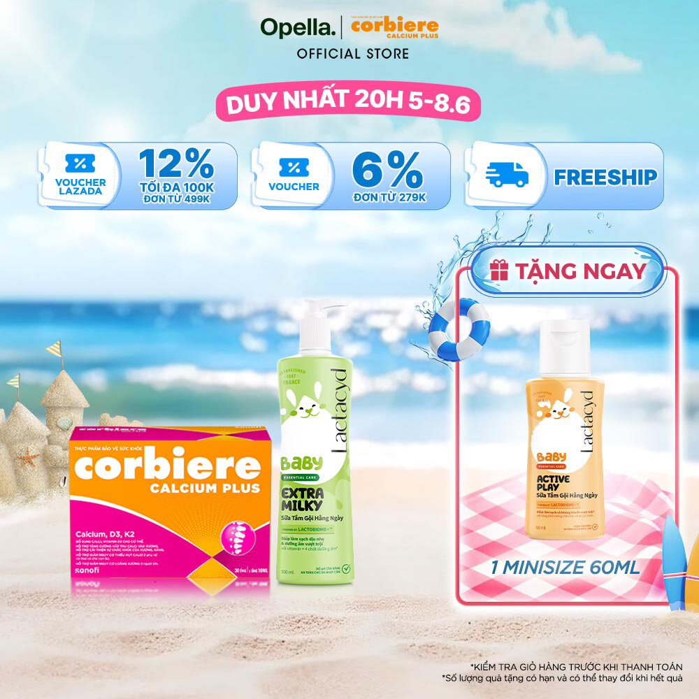 Bộ 1 Sữa Tắm Gội Trẻ Em Lactacyd Milky Bảo Vệ, Nuôi Dưỡng Da và Tóc Bé Vượt Trội 500ml Cho Bé + 1 Thực phẩm bảo vệ sức khỏe Corbiere Calcium Plus Mới - Canxi hữu cơ + D3 + K2