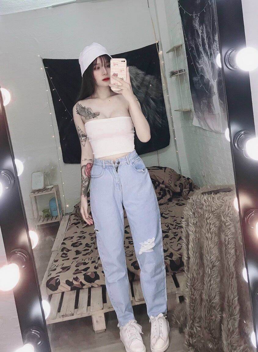Quần jean nữa quần baggy jean kiểu rách quần jean đẹp form dưới 50kg