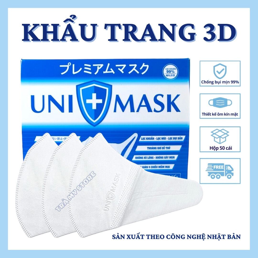 Hộp 50 chiếc khẩu trang 3D UNI Mask kháng khuẩn