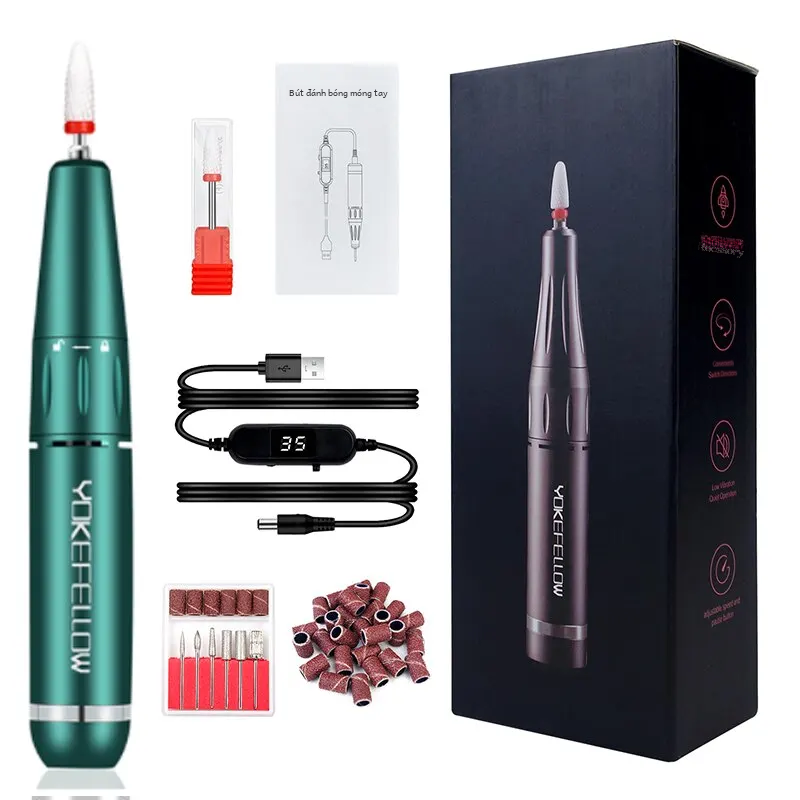 Yokefellow 35000 vòng/phút điện nail khoan máy làm móng tay chuyên nghiệp bộ acrylic gel móng tay nghệ thuật thép không gỉ công suất 20 w fcc/rohs chứng nhận