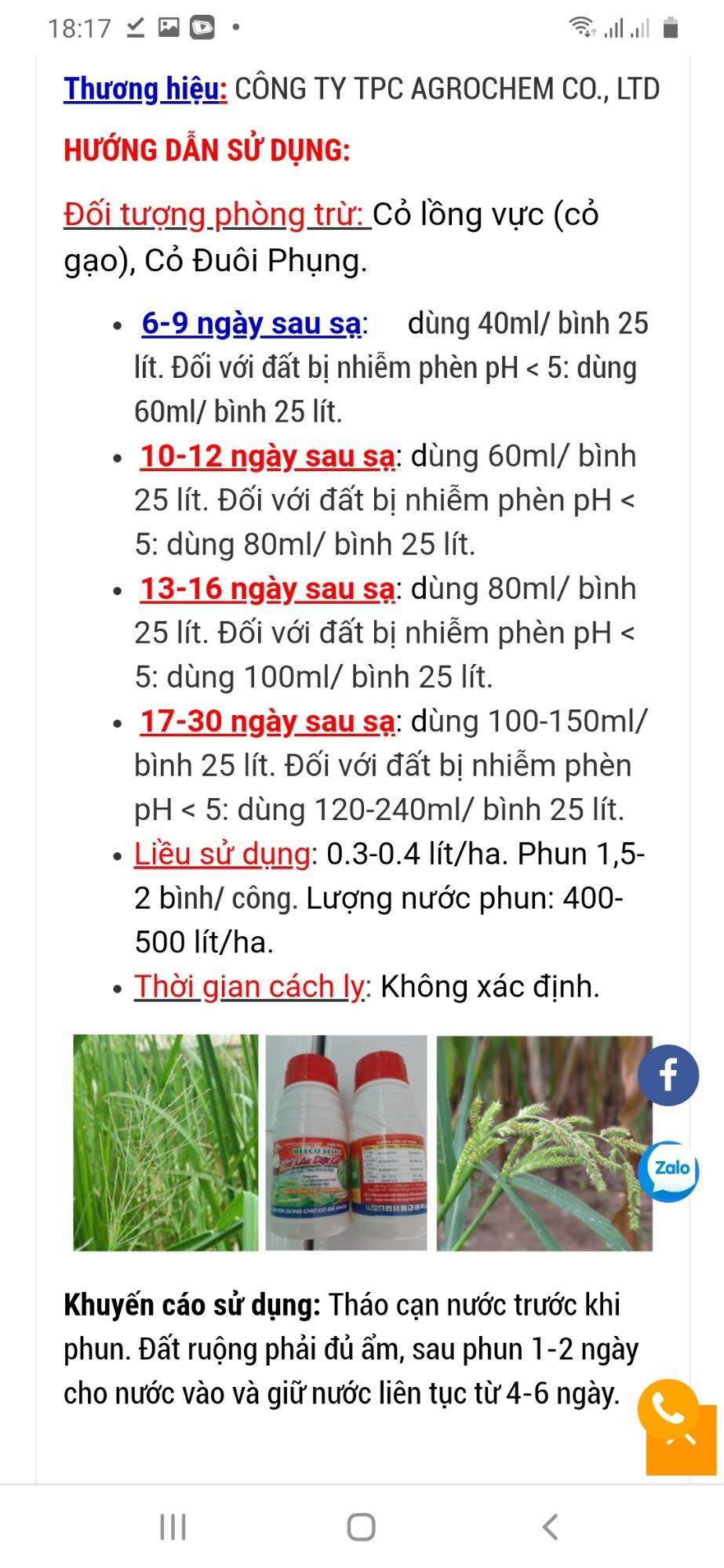 beeco 345, Hai lúa diệt cỏ 240ml: trừ cỏ lồng vực, cỏ đuôi phụng