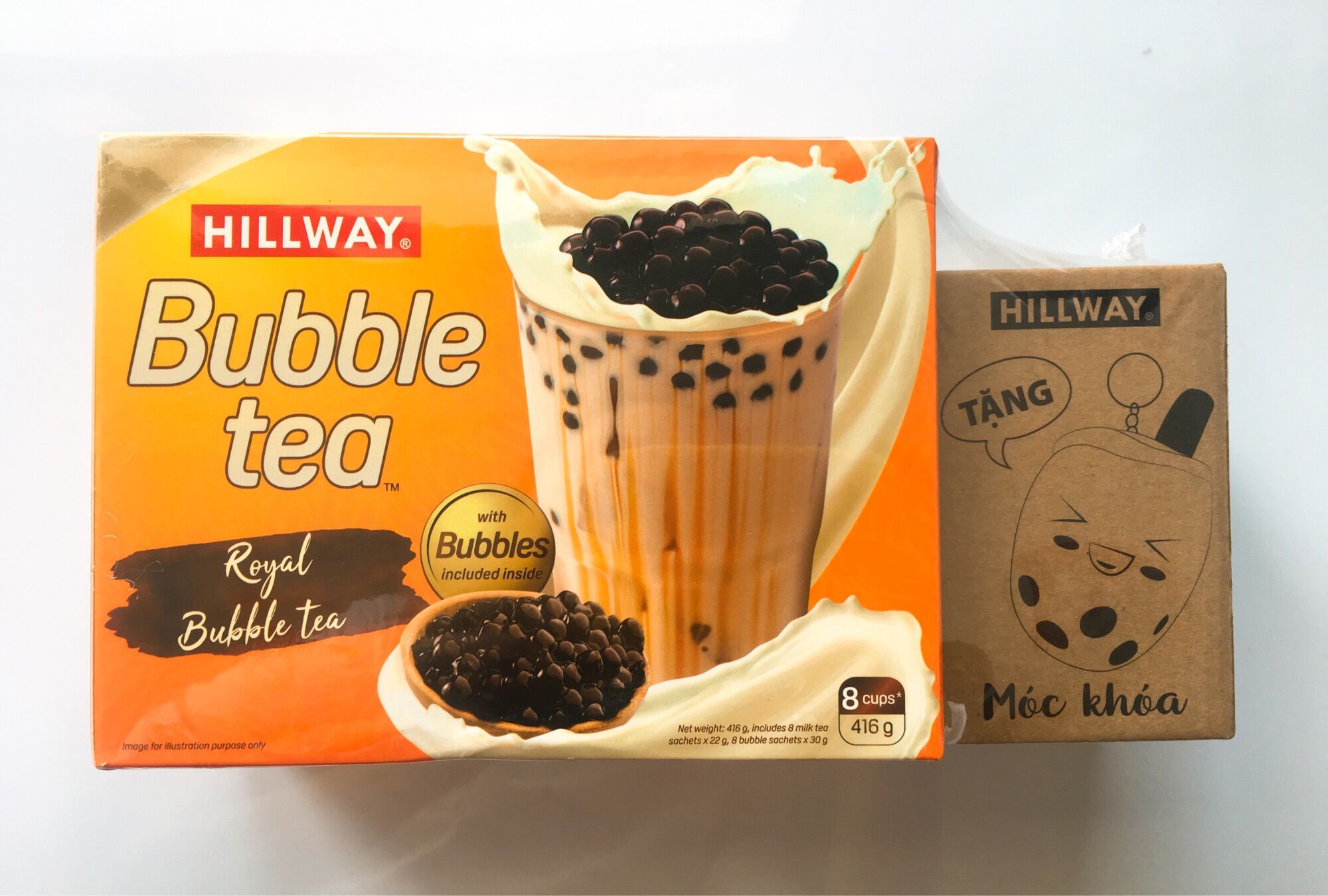 [Quà tặng Móc khóa trà sữa] Trà sữa trân châu Hillway hộp 416g (8 gói trà sữa + 8 gói trân châu)