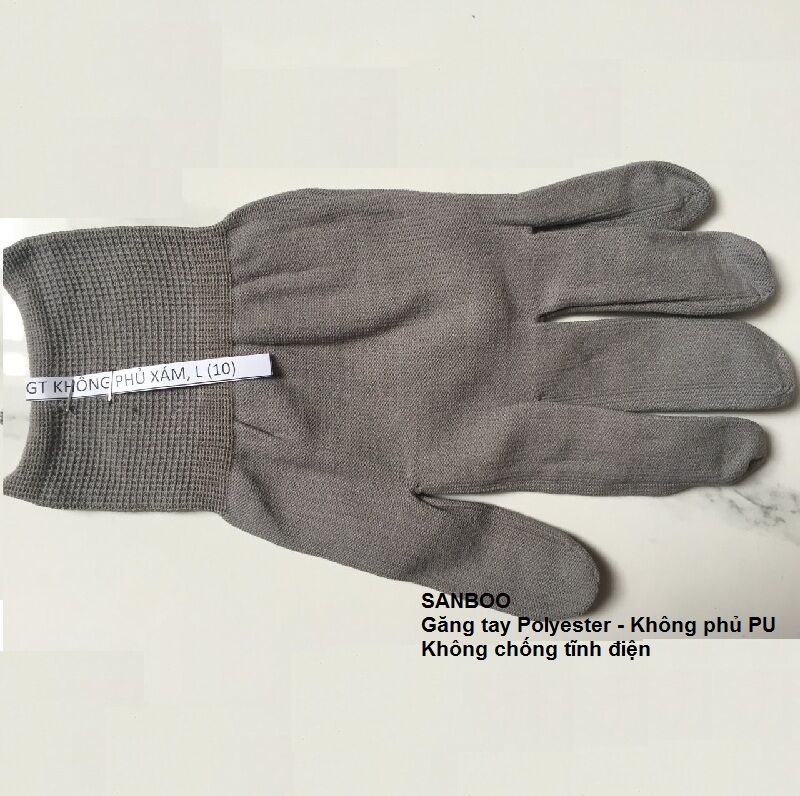 10 đôi găng tay polyester không phủ PU- Màu xám