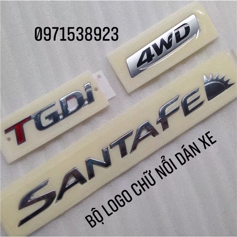 Bộ logo tem santafe tgdi 4wd dán thân xe hàng xịn cao cấp