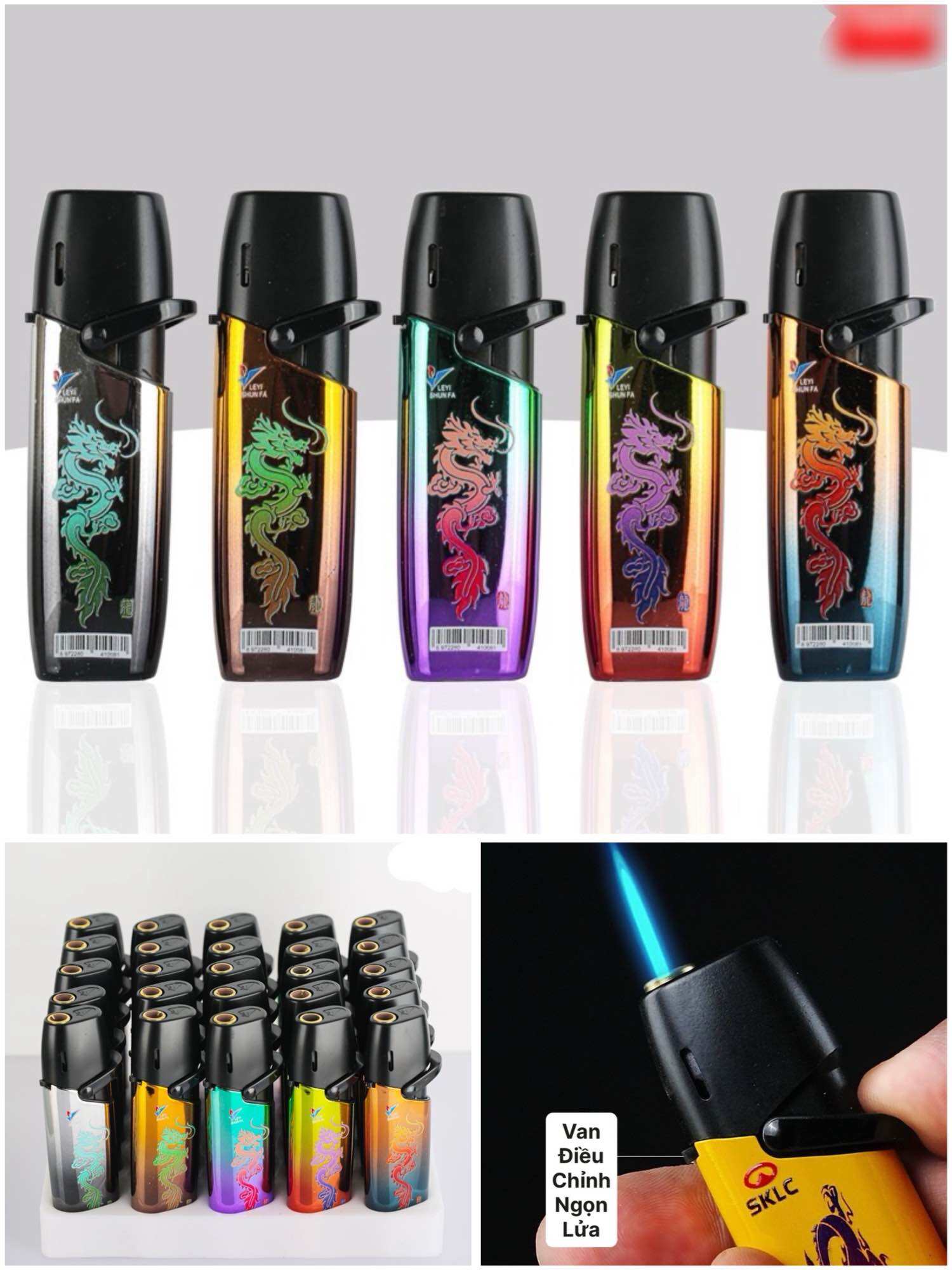 (Combo 5cái) Bật lửa khò chống gió thân vỏ kim loại trượt nắp H800 rồng, bật bên hông nhẹ nhàng đẩy lửa- in hình rồng