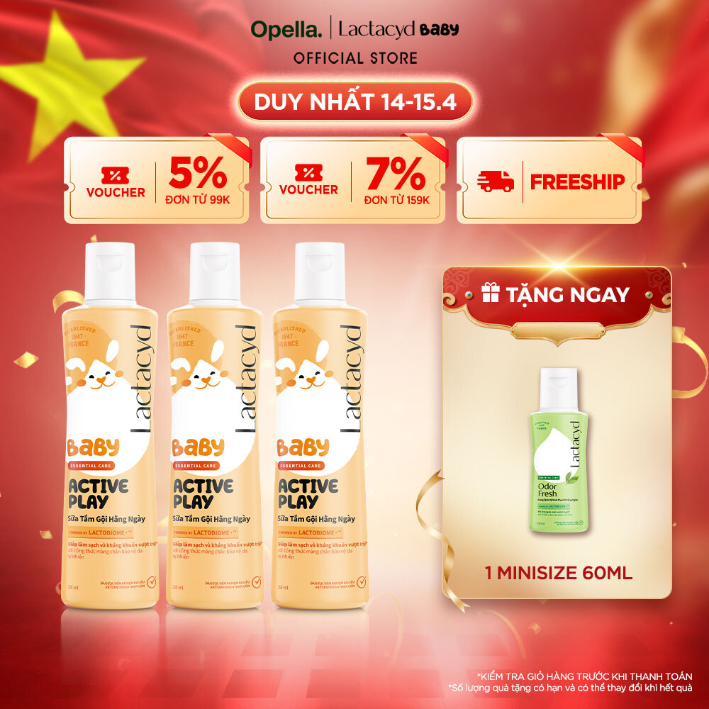 Bộ 3 chai Sữa Tắm Gội Trẻ Em Lactacyd Baby Active Play,Giúp Đề Kháng Da Và Bảo Vệ Bé Khỏi Vi Khuẩn 250ml/chai
