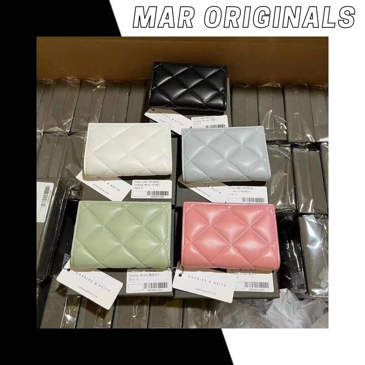 Ví nữ Card holder cầm tay Charles and Keith trám ô gập ngắn bỏ túi nhiều ngăn thời trang da cao cấp đựng tiền thẻ