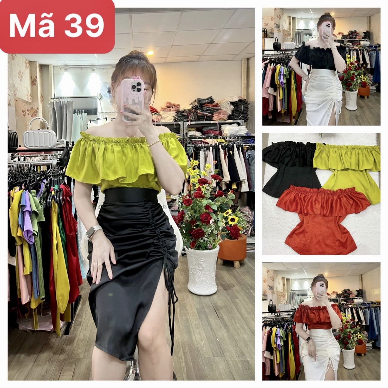 Áo lụa bẹt vai nhiều size hàng thiết kế