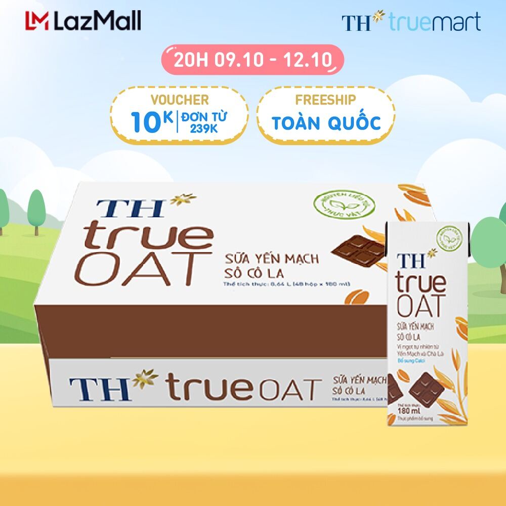 Thùng 48 hộp Sữa Yến Mạch Sô Cô La TH true OAT 180ml (180 ml x 48)