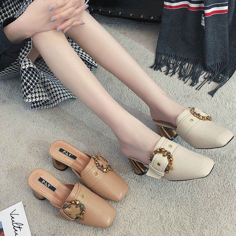 Dép Sục Bít Mũi Dép Lê Mules Đế Dày Gót Cao Gót Vuông Vừa Người Lười Đi Bên Ngoài Mẫu Mới 2022 Thời Trang Mùa Hè Cho Nữ