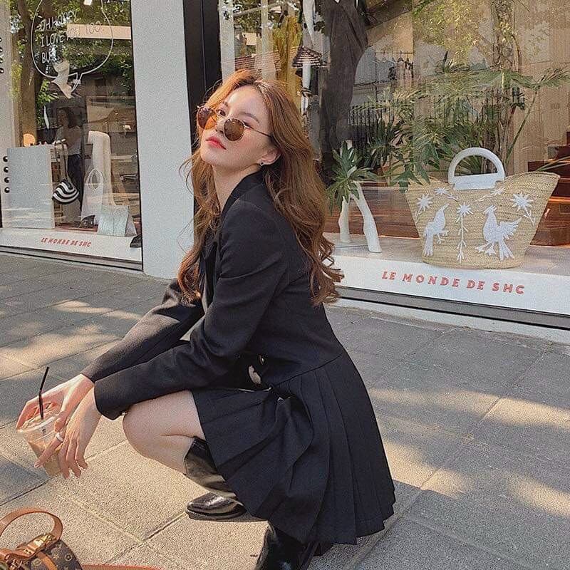 Áo đầm vest phối nút