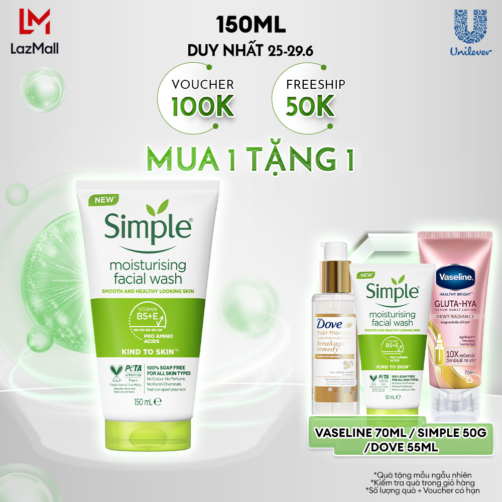 Sữa rửa mặt Simple sạch sâu hiệu quả - cho da thường 150ml [CHÍNH HÃNG ĐỘC QUYỀN] [DIỆN MẠO MỚI]