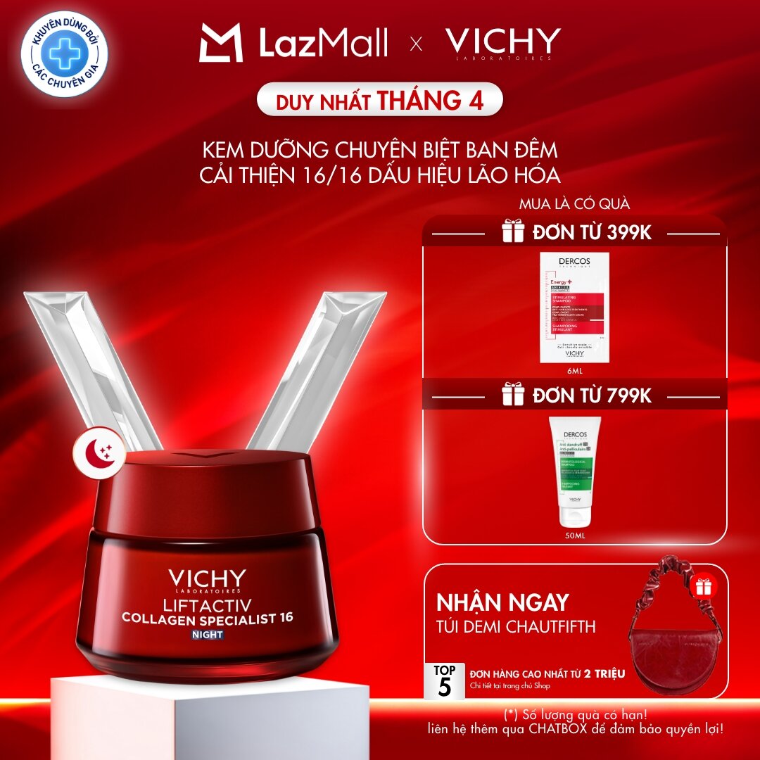 Kem dưỡng giúp cải thiện trọn 16 dấu hiệu lão hóa, giảm nếp nhăn, sáng da, dùng ban đêm Vichy Collagen 16 Night 50ml