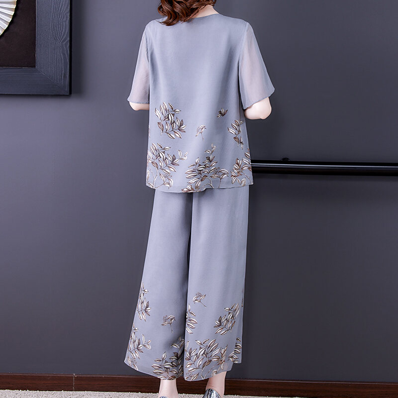 Bộ Trang Phục Mùa Hè Cho Mẹ Áo Cỡ Lớn Cho Phụ Nữ Trẻ Trung Áo Thun Lụa Thật Ngắn Tay 40 Tuổi 50 Kiểu Tây Cho Người Trung Niên Và Già