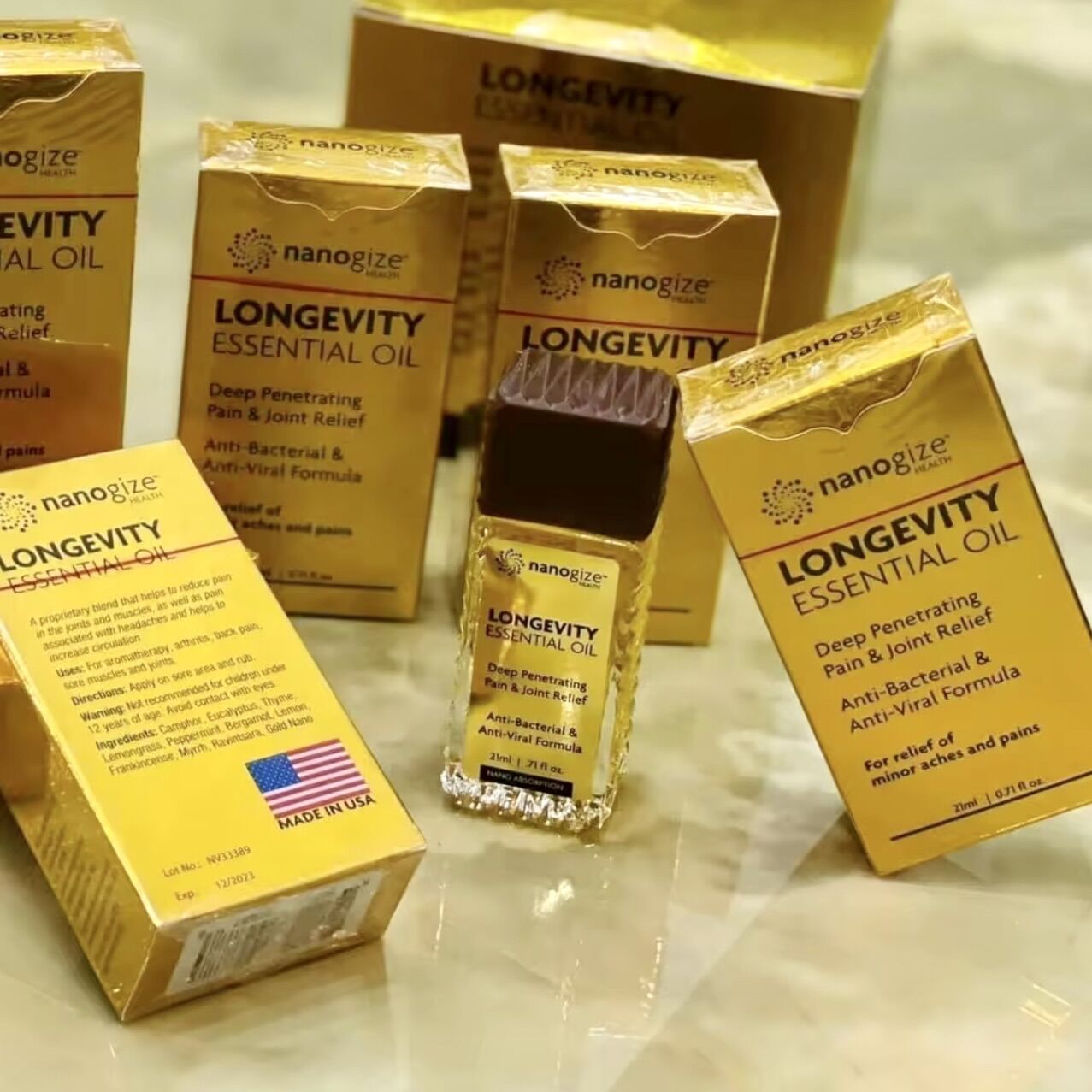 Dầu gió vàng Nanogize Longevity Essential Oil Deep Penetrating (21ml) - Date 01/2028