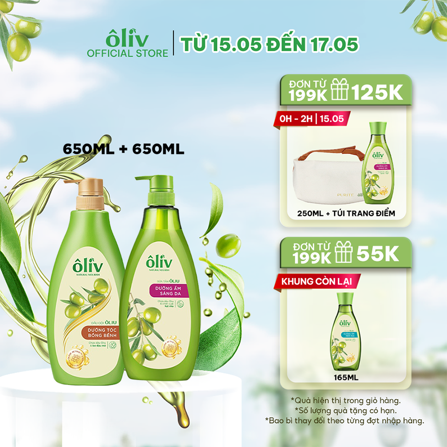 Combo dầu gội ôliv bồng bềnh 650ml + sữa tắm ôliv sáng da 650ml