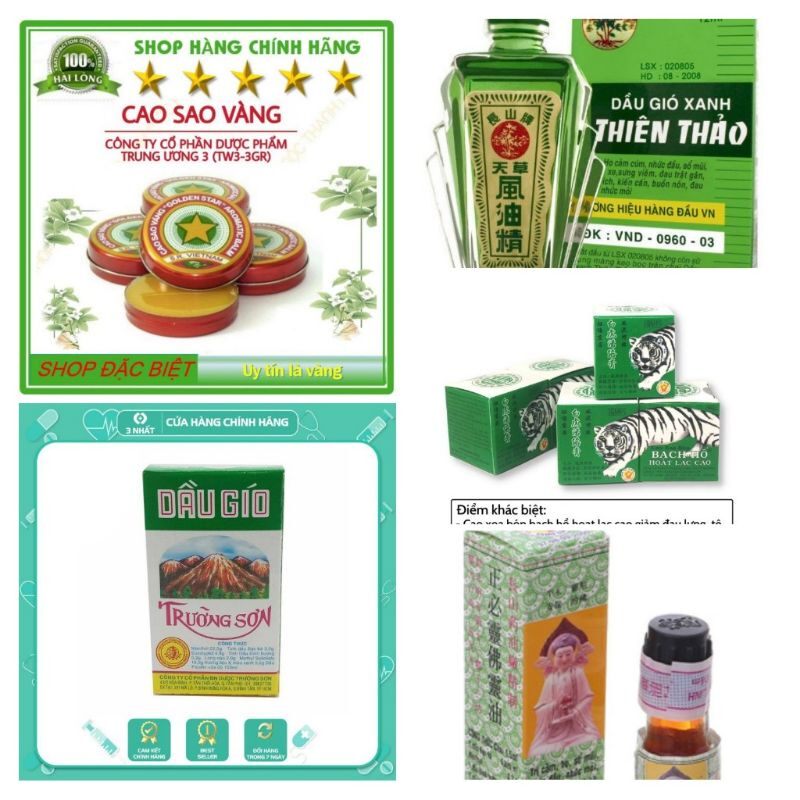 (Chính hãng 💯) Combo Dầu gió Phật linh - Trường sơn - Thiên thảo- Cao bạch hổ - Cao soa vàng xoa bóp tay chân
