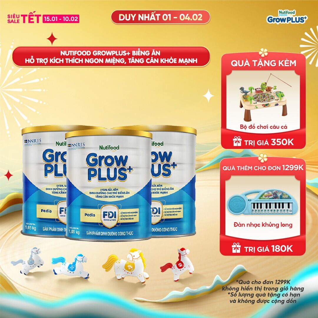 Combo 3 Sữa Bột Nutifood GrowPLUS+ Biếng Ăn (Xanh)  - Hỗ Trợ Kích Thích Ngon Miệng Tăng Cân Khỏe Mạn