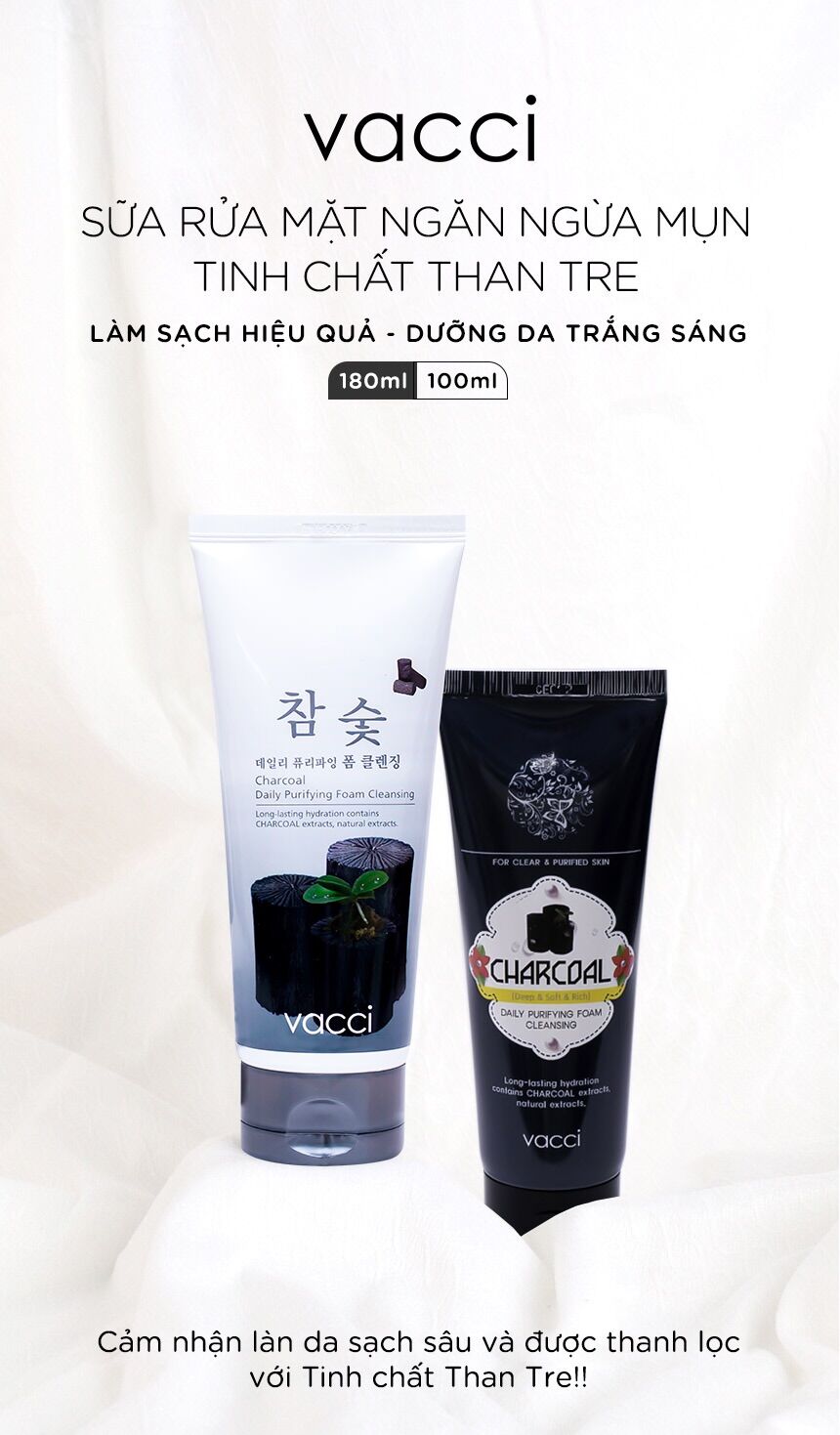 VACCI - SỮA RỬA MẶT THAN TRE (DA MỤN, DA HỖN HỢP)