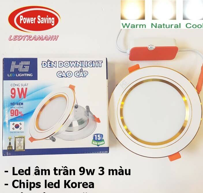 Đèn âm trần 3 chế độ sáng viền vàng 6w