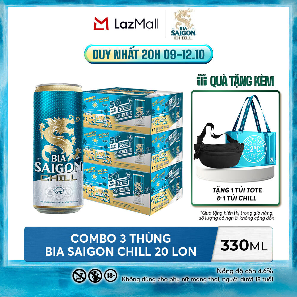 Nồng độ cồn 4.6% - Combo 3 Thùng 20 lon Bia Saigon Chill 330ml