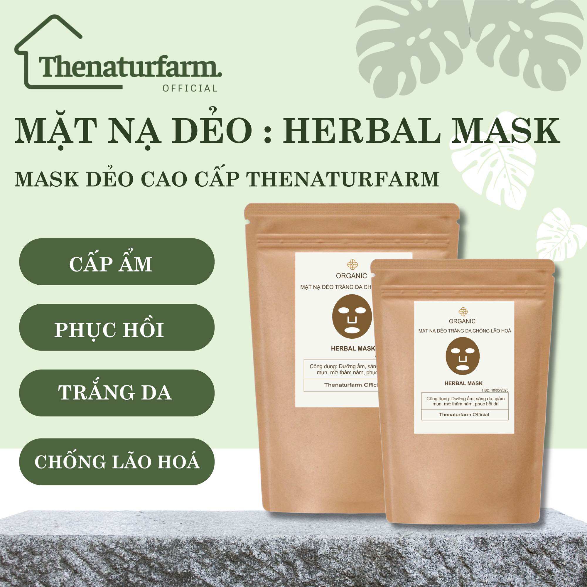 Bột mặt nạ dẻo trắng da chống lão hoá [ HERBAL MASK ] [ MÀU THẢO MỘC 100GR ]