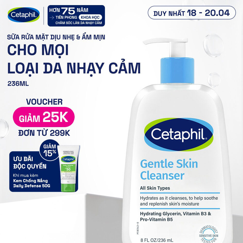Sữa rửa mặt dịu lành cho da nhạy cảm Cetaphil Gentle Skin Cleanser 236ml