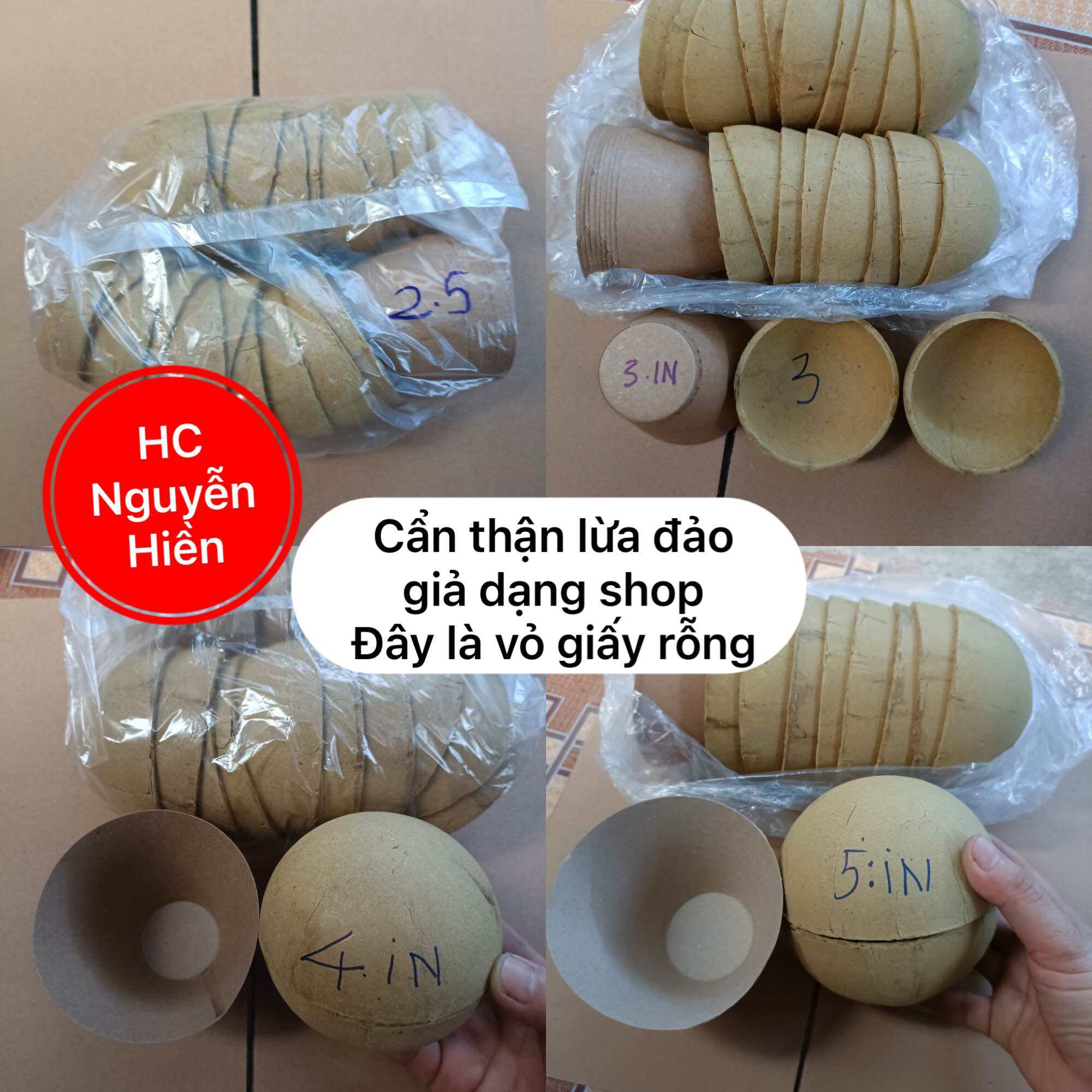 bộ Vỏ cầu giấy 2inch 2,5 inch; 3 inch; 4 inch; 5inch kèm cốc giấy