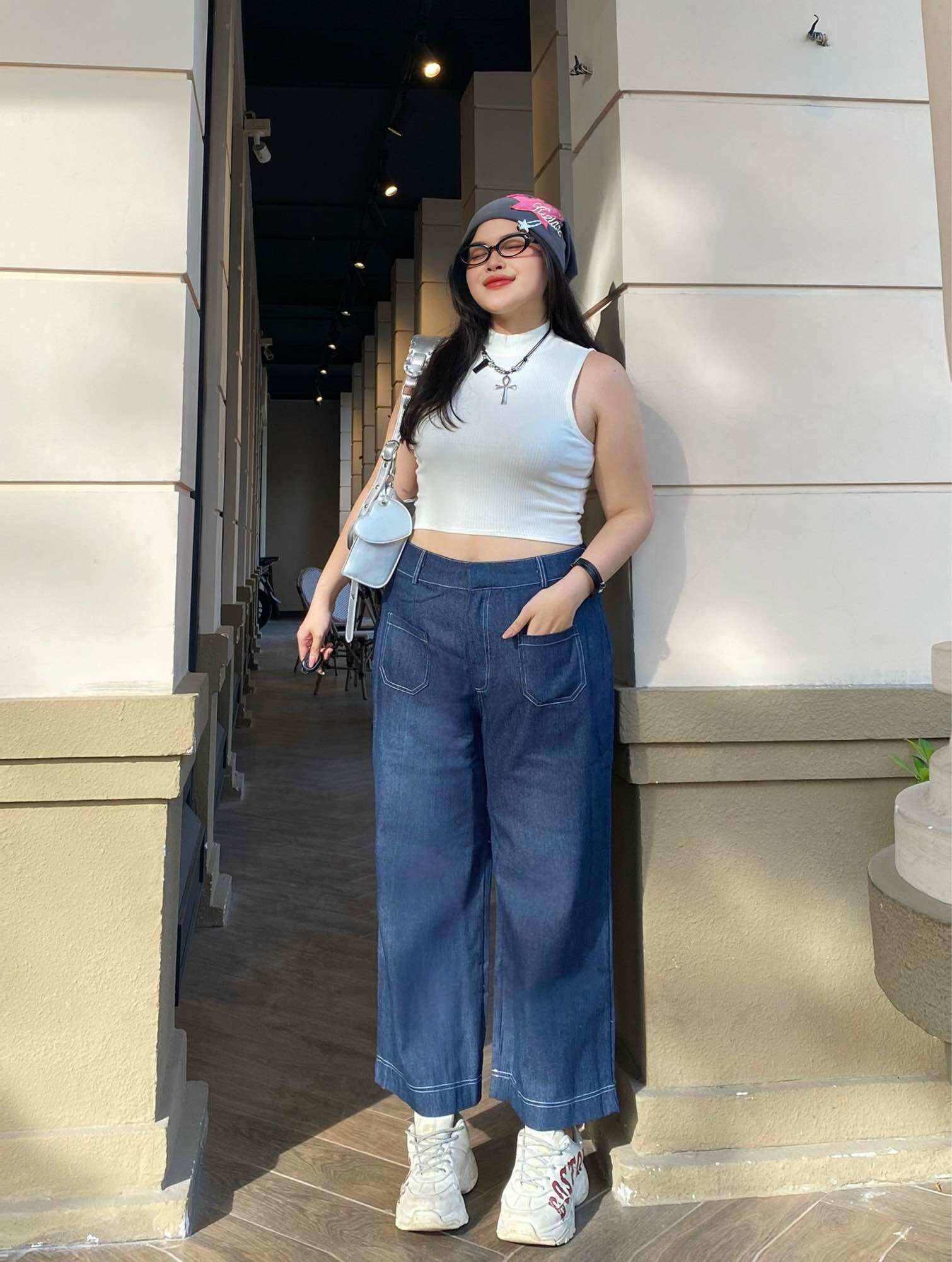 OOTD BIGSIZE | Quần denim lửng viền chỉ nổi