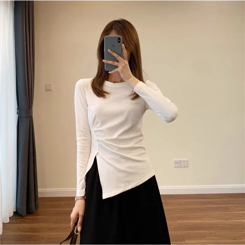 Áo tay dài cổ tròn tà chéo