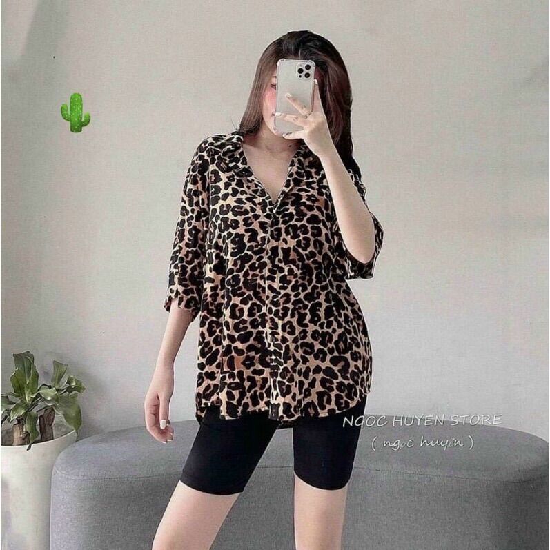Áo sơ mi beo phom rộng tay lỡ