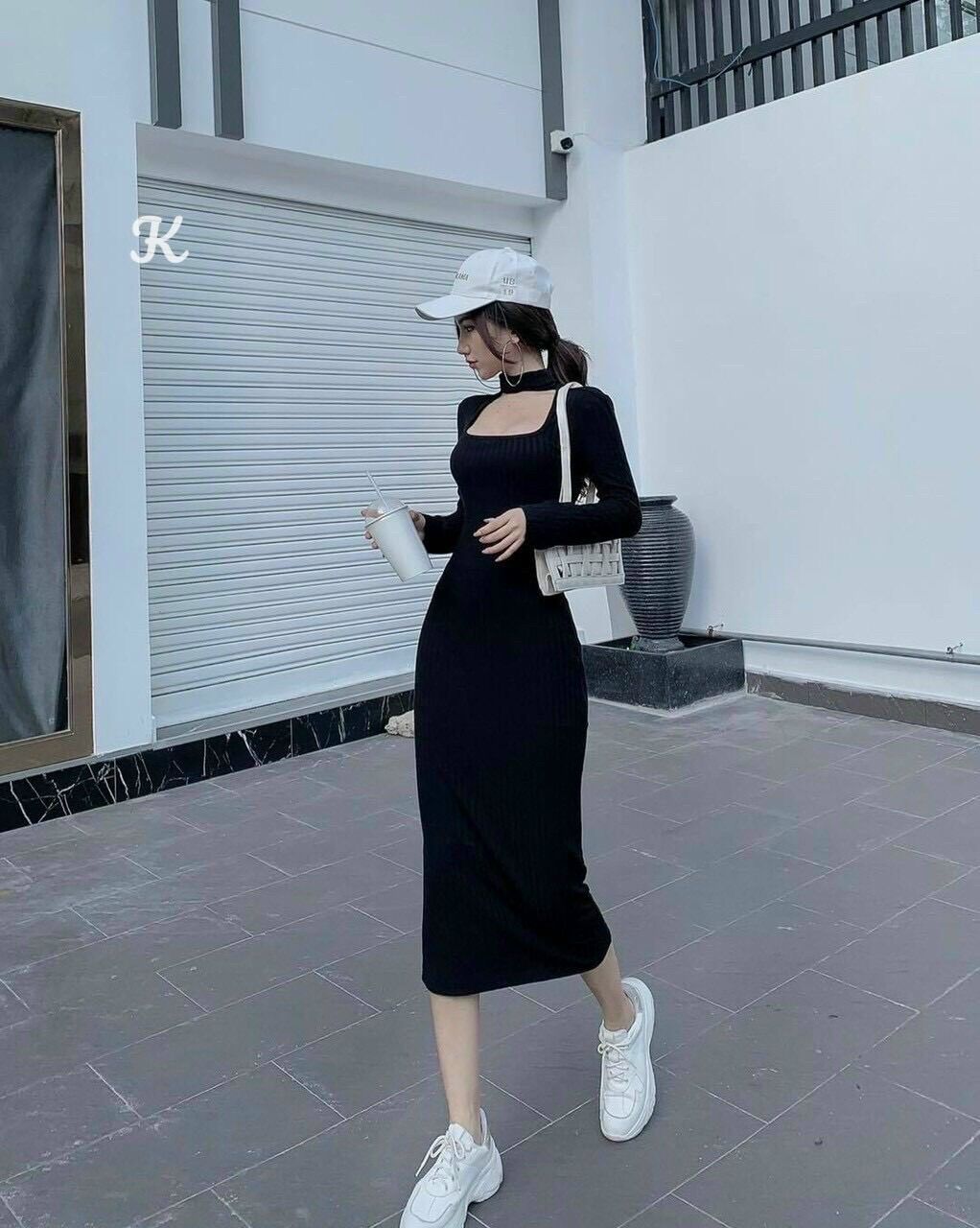 Đầm Gân Tay Dài Ôm Body Sexy