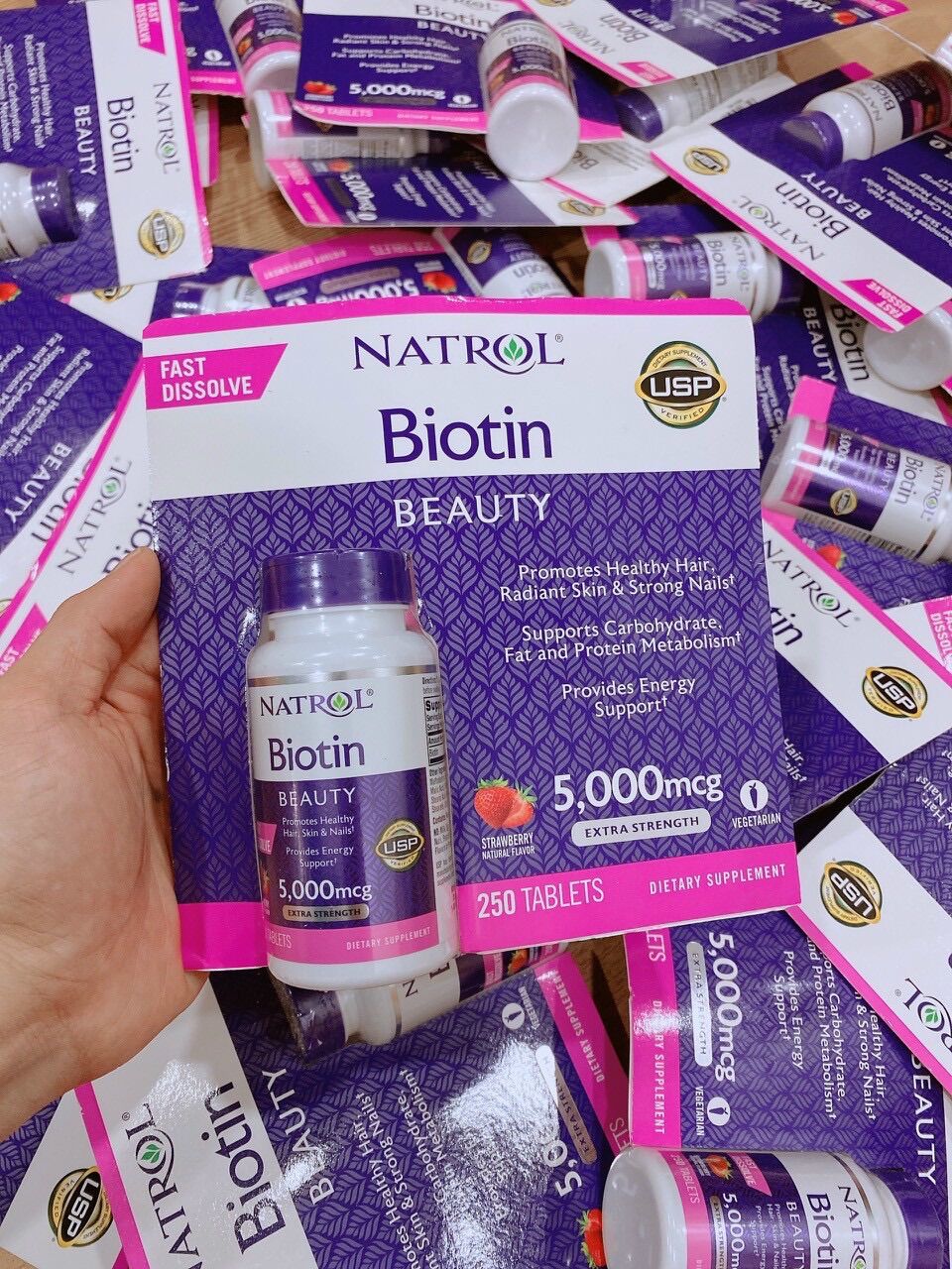 Viên kẹo ngậm natrol biotin beauty 5000mcg 250 viên