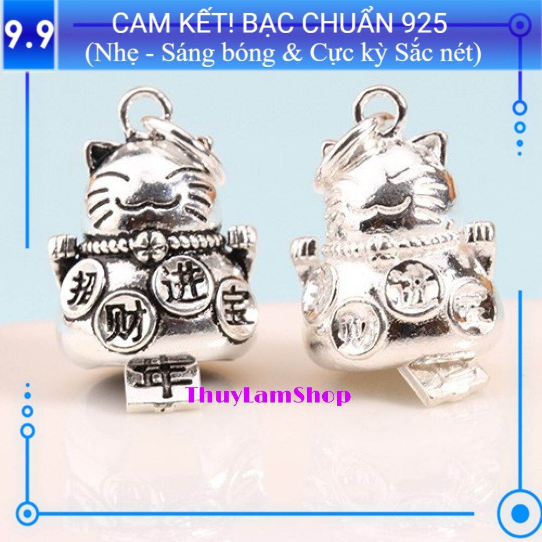 Charm mèo thần tài bạc 925, charm mèo bạc, bạc đẹp sáng xâu vòng, bảo hành trọn đời