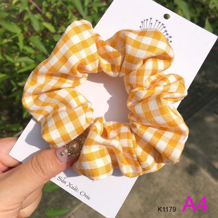 Dây buộc tóc, cột tóc vải scrunchies caro cao cấp Siêu hot