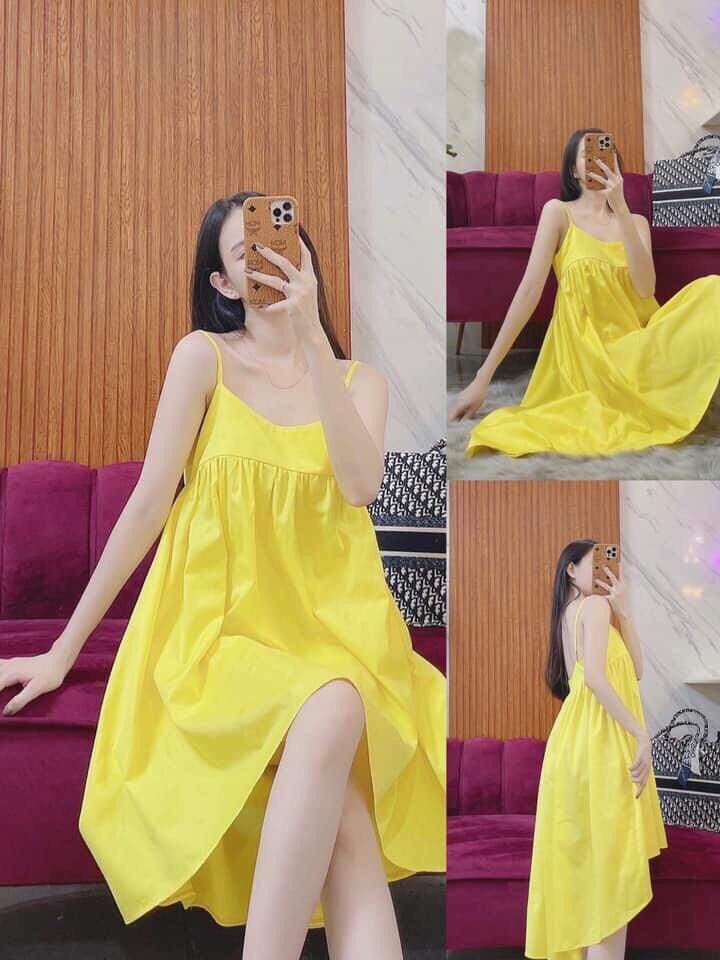 Đầm maxi 2 dây dáng babydoll kèm ảnh thật