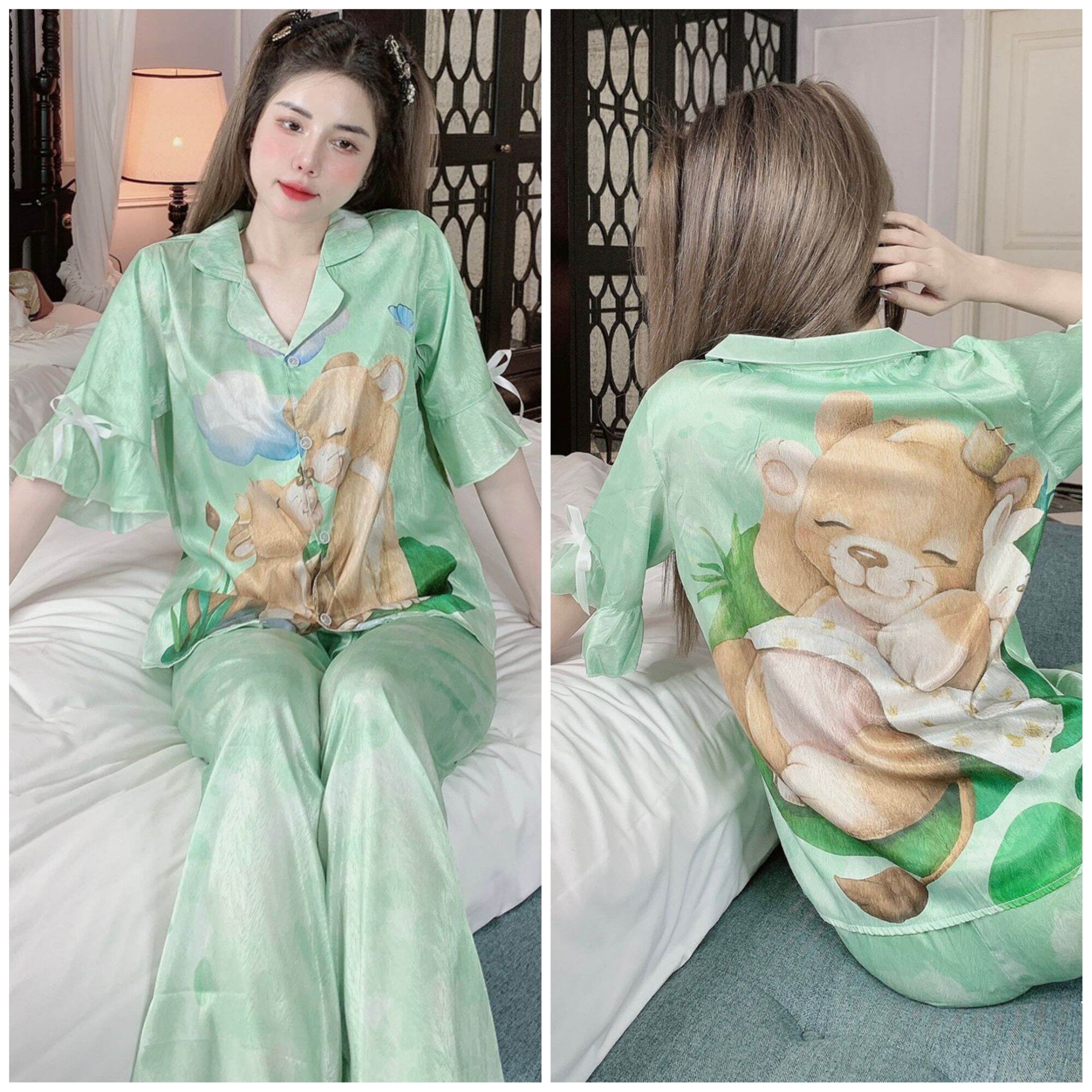 Đồ bộ nữ mặc nhà Lụa mềm mát Cao Cấp - Đồ bộ pyjama nữ mặc nhà