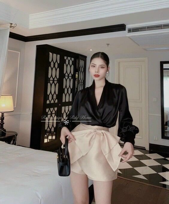 (SHOP TÁO ĐỎ BIGSIZE 50KG ĐẾN 90KG) set áo sơ mi vạt đắp chéo và quần váy