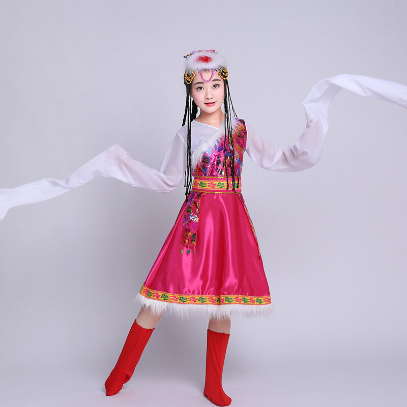 Trang Phục Biểu Diễn Dân Tộc Tạng Trẻ Em Trang Phục Biểu Diễn Trường Mẫu Giáo Học Sinh Tiểu Học Trang Phục Dân Tộc Thiểu Số Bé Gái Múa Tay Áo Kiểu Mông Cổ