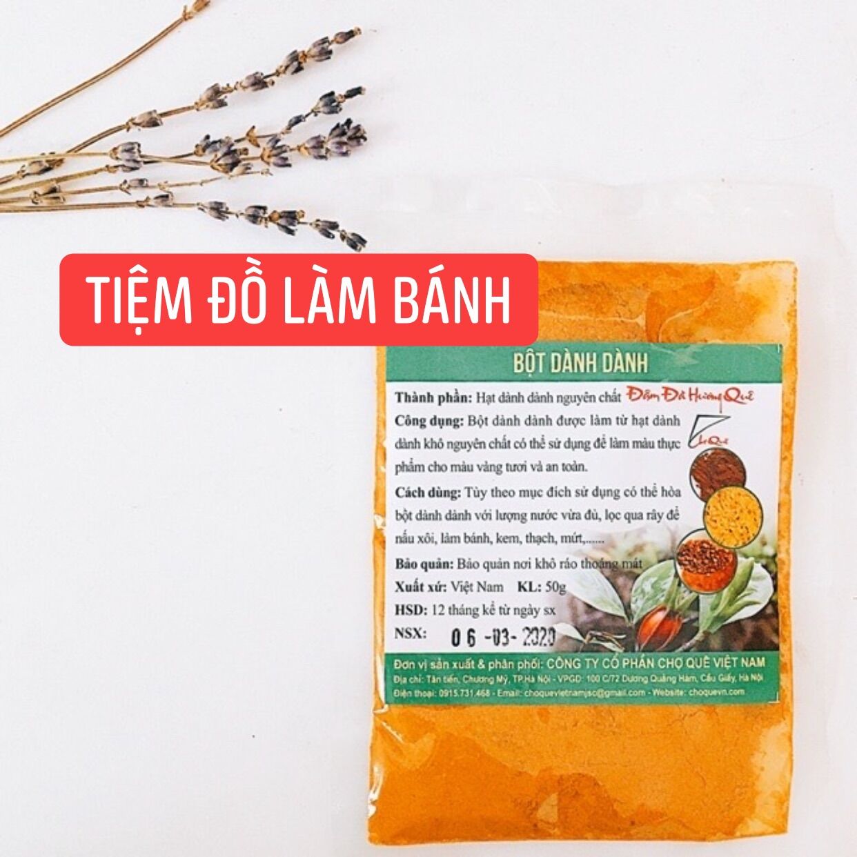 Bột dành dành tạo màu Chợ Quê 50gr