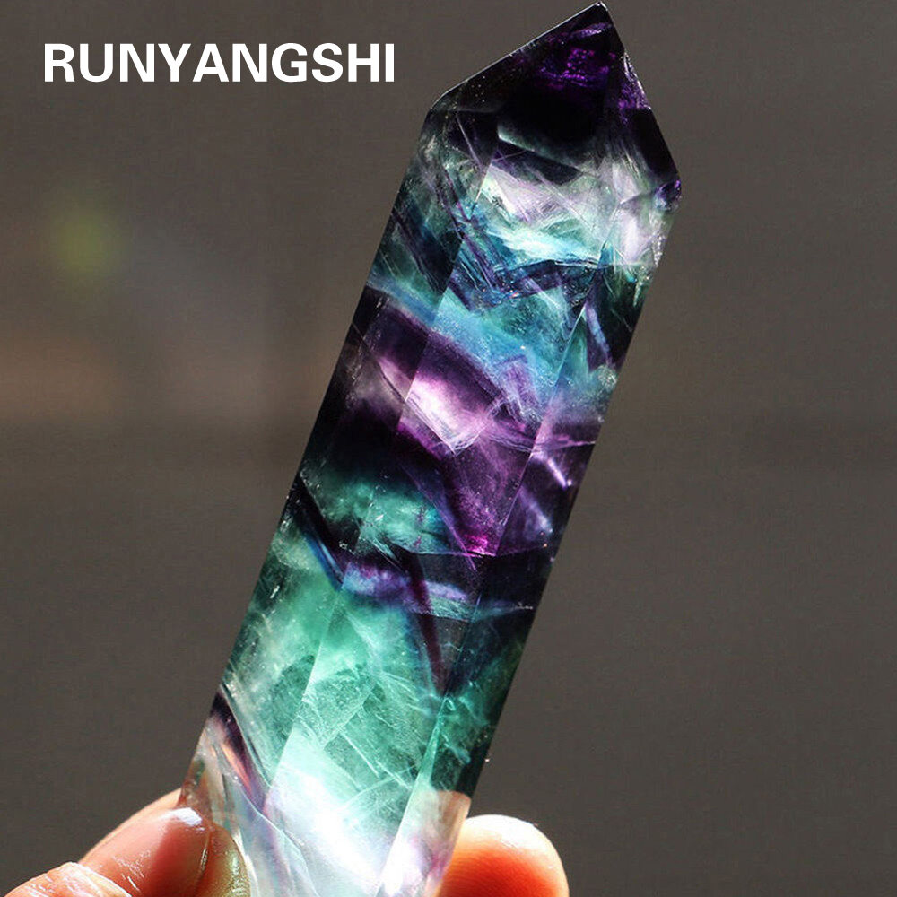 Tự Nhiên Dây Chuyền Tinh Thể Đá Fluorite Sọc Nhiều Màu Fluorit 4-7CM Thạch Anh Pha Lê Đá Điểm Chữa B