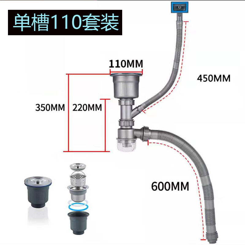 Chậu rửa rau chậu nước rửa máng đôi ống xả nước bộ bồn rửa chén không gỉ chậu thủ công chống mùi chống chặn chịu nhiệt cao