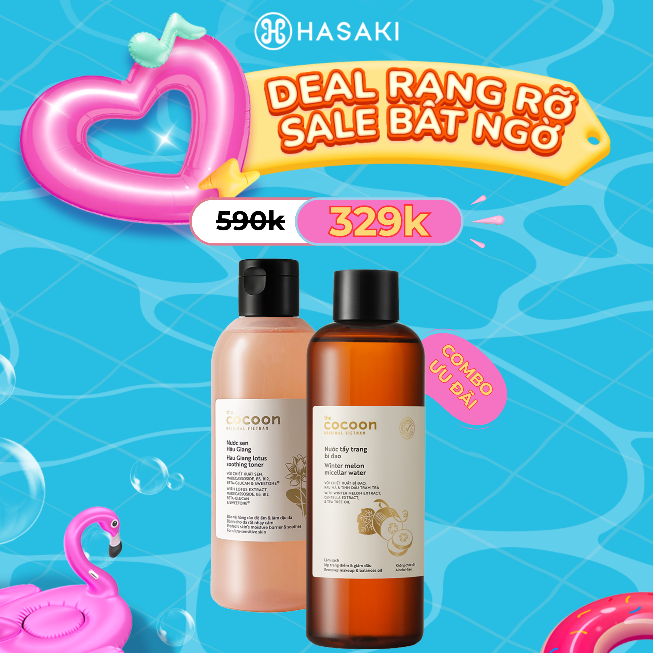 [SIÊU GIẢM GIÁ] Combo Cocoon Nước Cân Bằng Sen Hậu Giang + Nước Tẩy Trang Bí Đao Hau Giang Lotus Soothing Toner + Winter Melon Micellar Water Hasaki Sản Phẩm Chính Hãng